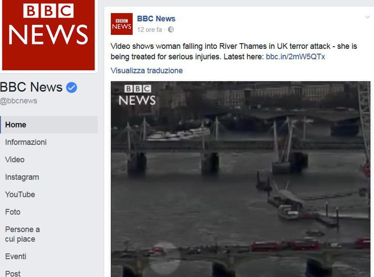Attacco Londra, video Bbc mostra il momento in cui la donna cade nel fiume