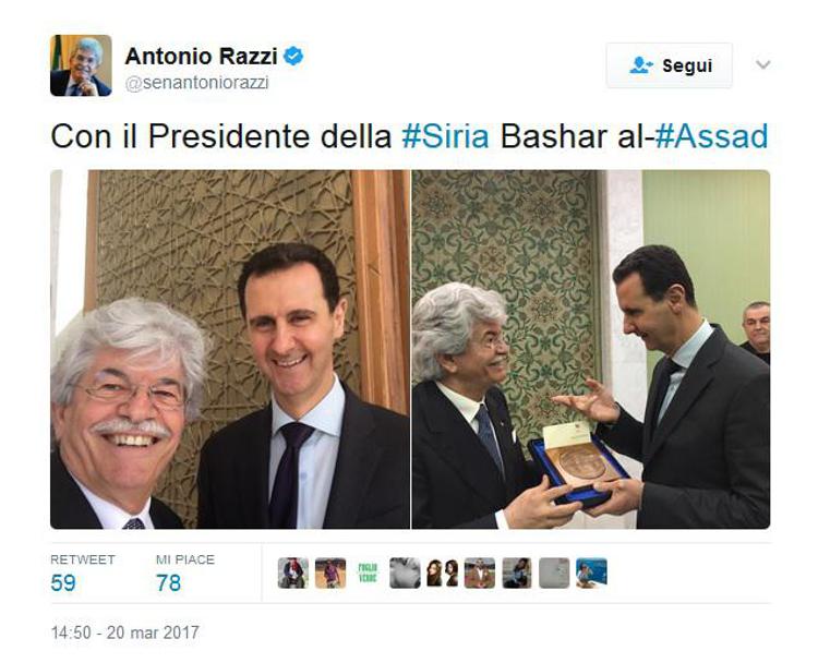 Il post del senatore Antonio Razzi su Twitter