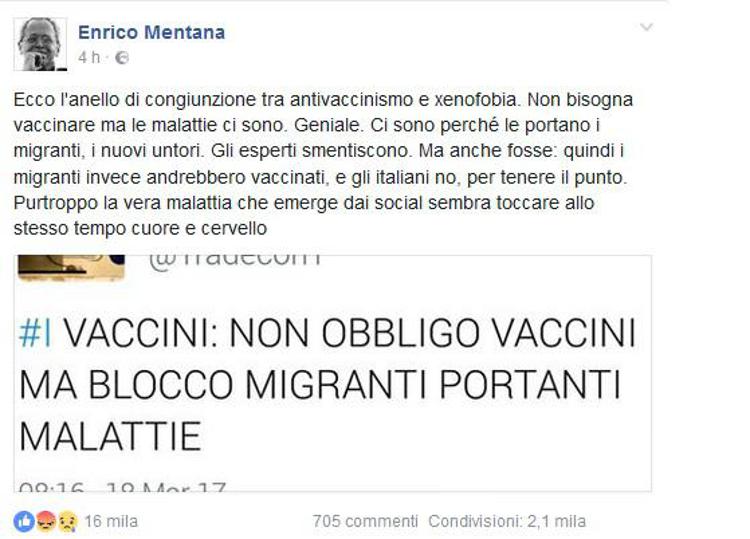 Mentana contro xenofobi antivaccinisti: 