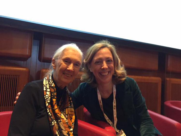 Jane Goodall con Paola Acquaviva  Direttore National Geographic Italia  - (Foto Adnkronos)