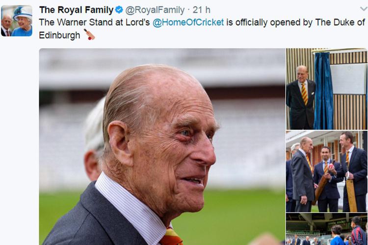 La foto del principe Filippo pubblicata poche ore fa su Twitter dalla famiglia reale