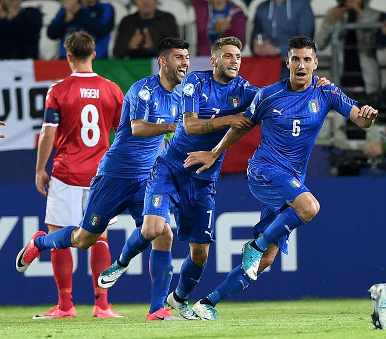 Lorenzo Pellegrini con Benassi e Berardi agli Europei U21 - AFP