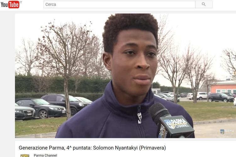 Solomon Nyantakyi (Fermo immagine da Parma Channel/YouTube)