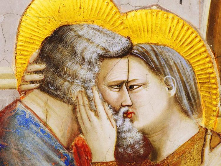 Giotto, l'incontro tra Gioacchino e Anna alla Porta d'Oro (Padova, Cappella degli Scrovegni, particolare)