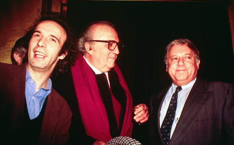 Roberto Benigni, Federico Fellini e Paolo Villaggio (Fotogramma) - FOTOGRAMMA