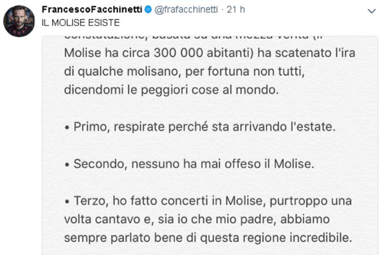 (post Twitter Francesco Facchinetti)