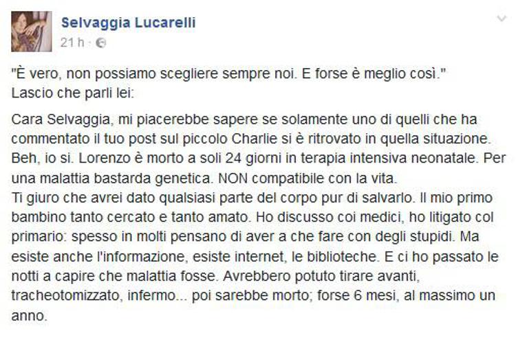 Il post con la lettera di Elena pubblicato su Facebook da Selvaggia Lucarelli
