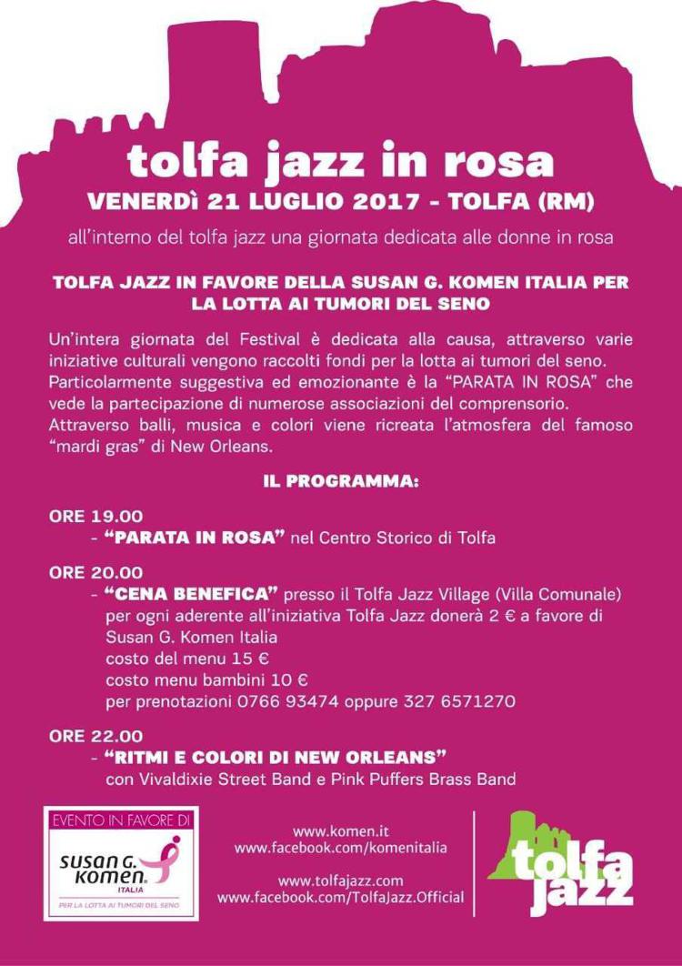 Tolfa Jazz si tinge di rosa, venerdì musica contro cancro seno