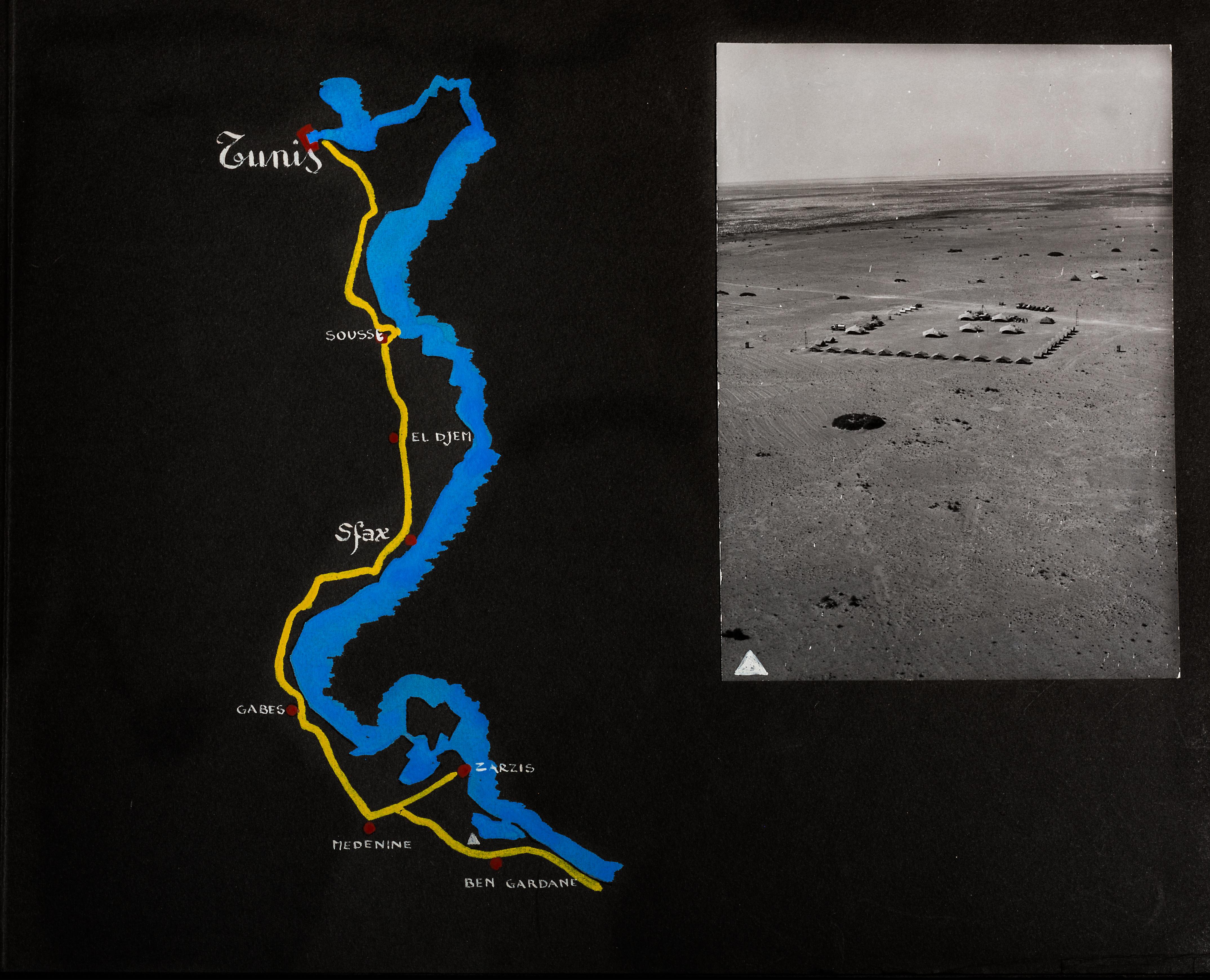 Itinerario delle concessioni e panoramica del campo dell’Agip mineraria. Tunisia, inizio anni Sessanta (Archivio storico Eni)