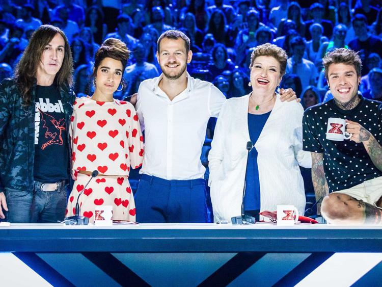 I giudici e il conduttore dell'unicesima edizione di 'X Factor', da sinistra Manuel Agnelli, Levante,  Alessandro Cattelan, Mara Maionchi e Fedez