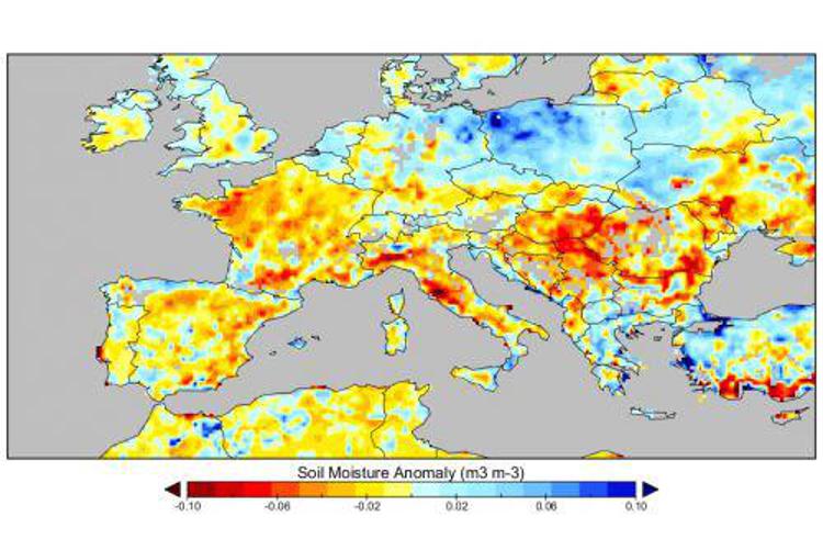  Le anomalie di umidità del suolo osservate con il dataset satellitare di umidità del suolo C3S (Foto sito  Irpi-CNR) 