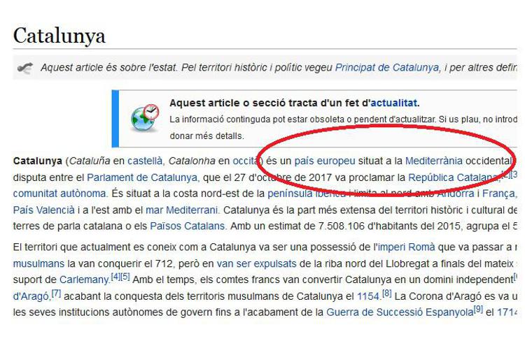 La Catalogna è indipendente...su Wikipedia