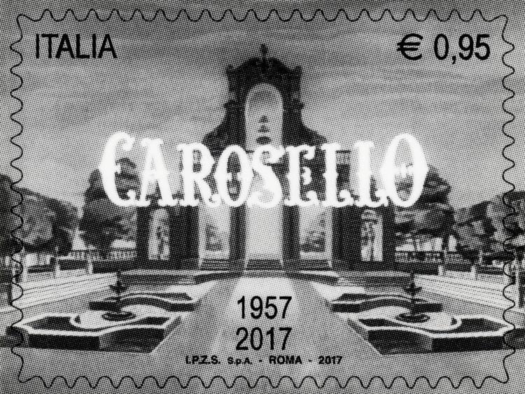 L'immagine del francobollo commemorativo, emesso per i 60 anni di Carosello