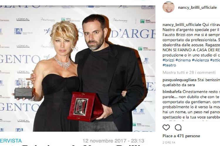 Il post di Nancy Brilli in solidarietà a Fausto Brizzi (Instagram)