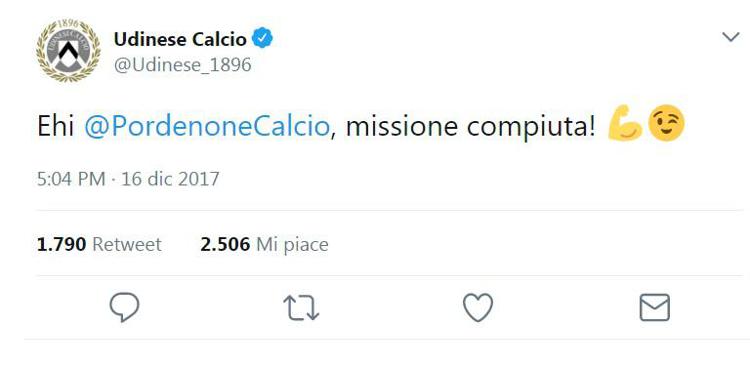 L'Udinese sfotte l'Inter su Twitter