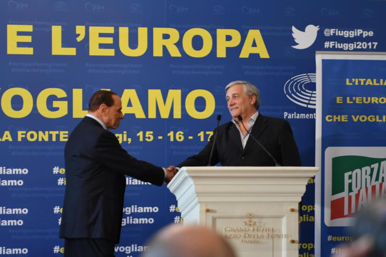 Fiuggi 17 settembre 2017. Convention di Antonio Tajani sull'Europa. Con Silvio Berlusconi (Foto Adnkronos)