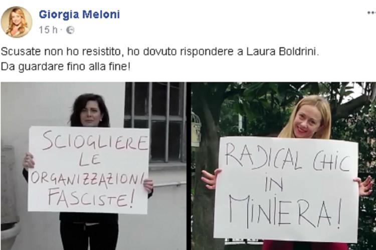 (fermo immagine video Facebook Giorgia Meloni)