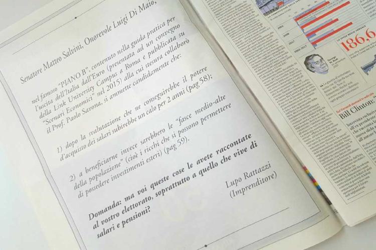 La lettera sulla pagina a pagamento del quotidiano La Repubblica