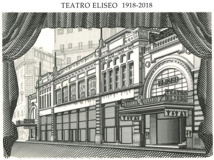 L'immagine sul francobollo emesso per il centenario del Teatro Eliseo 
