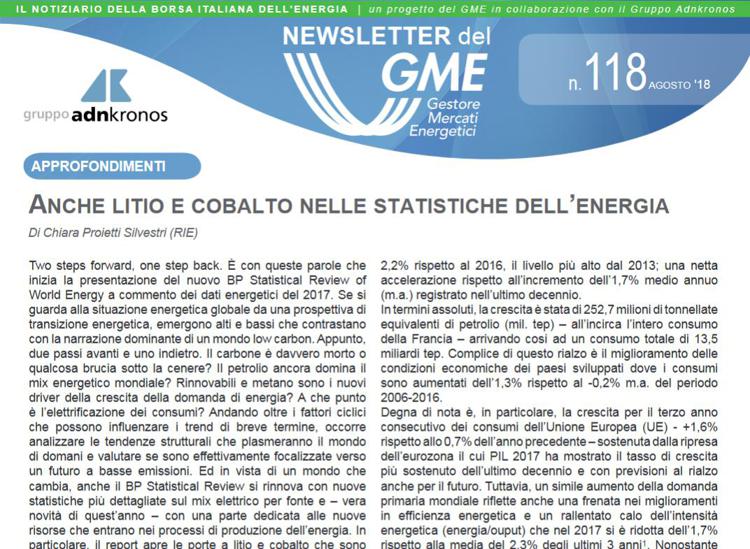 Energia, è online nuovo numero newsletter Gme