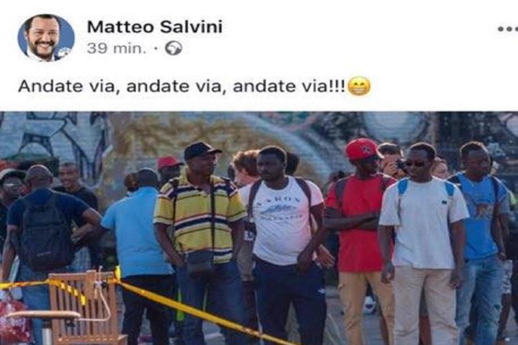 Il post di Matteo Salvini oggetto della denuncia per odio razziale dell'Associazione Baobab Experience