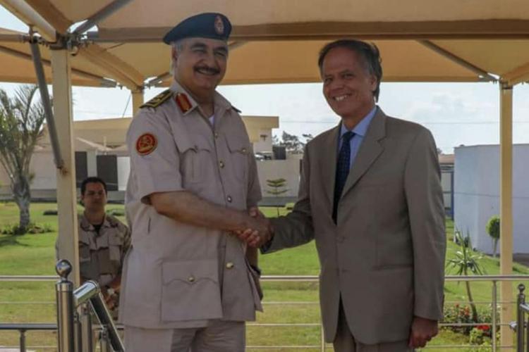 Haftar (L) and Moavero (R) in Benghazi on 10 September 2018
