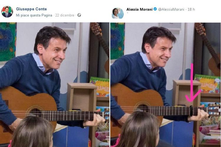 A sinistra la foto pubblicata sui social dal premier Giuseppe Conte e a destra quella rilanciata su Twitter dalla dem Alessia Morani