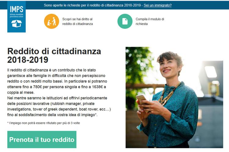 (l'home page di 'redditodicittadinanza2018.it')
