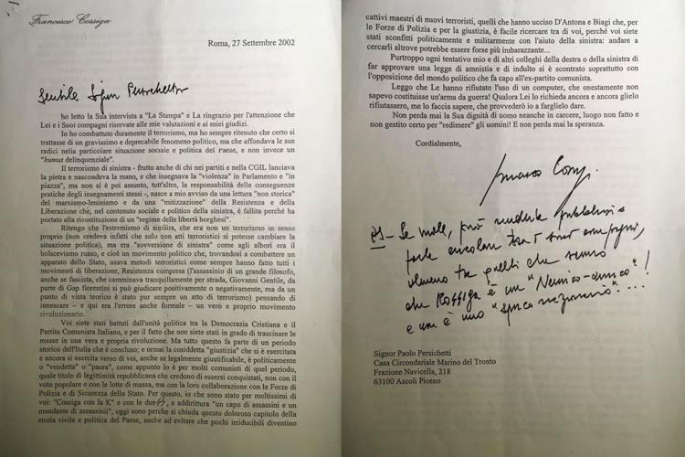 La lettera che Cossiga scrisse il 27 settembre 2002 all'ex Br Paolo Persichetti