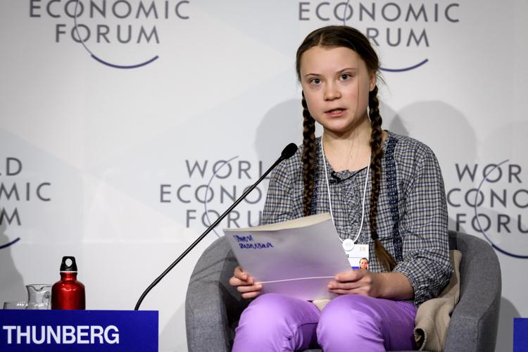 La giovane attivista svedese Greta Thunberg al World Economic Forum di Davos (AFP)
