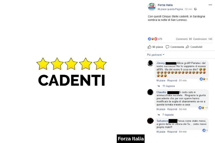 Il post di Forza Italia su Facebook