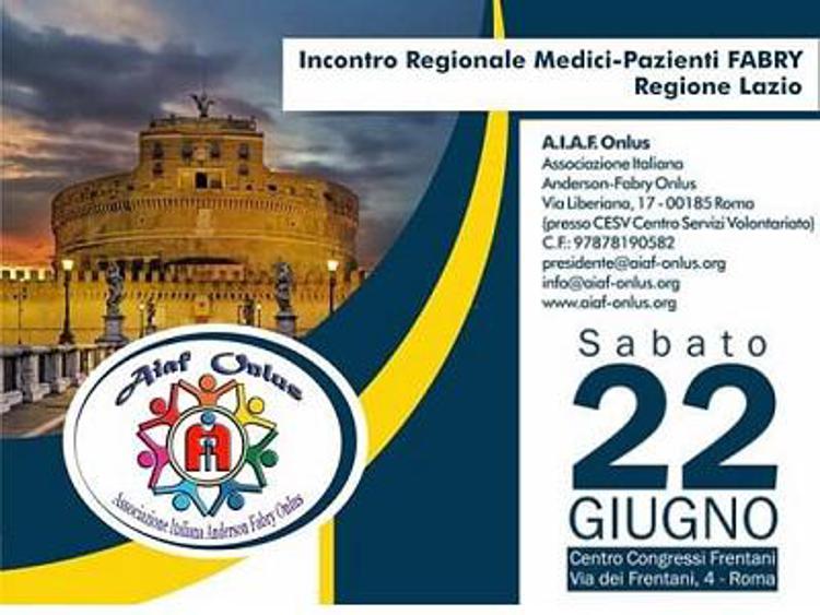 Malattia Anderson-Fabry, il 22 giugno a Roma l’Incontro regionale medici-pazienti del Lazio promosso da Aiaf