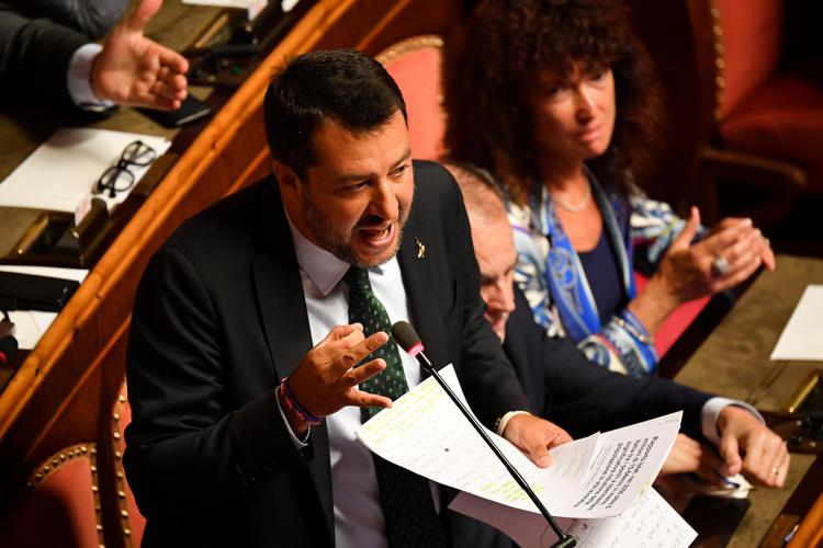Matteo Salvini in Senato (AFP)