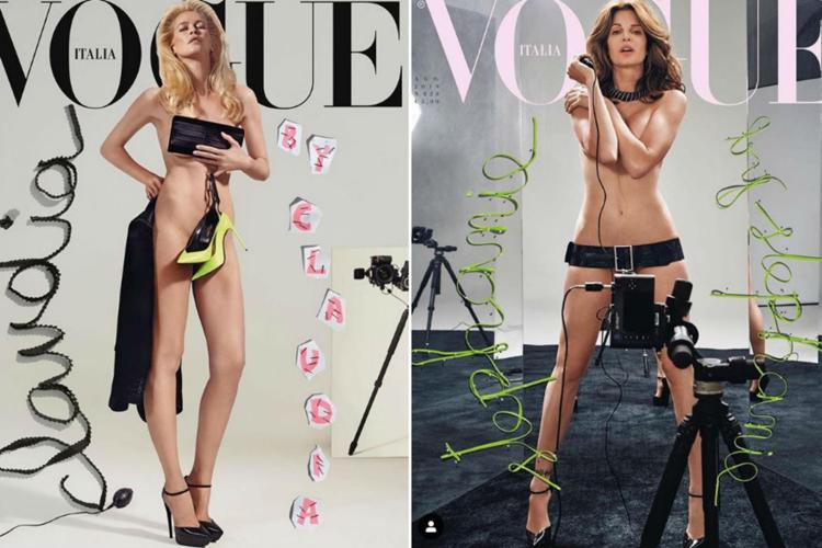 Due delle quattro cover che Vogue Italia dedica a Claudia Schiffer e Stephanie Seymour (foto Collier Schorr dal profilo Instagram di Emanuele Farneti)