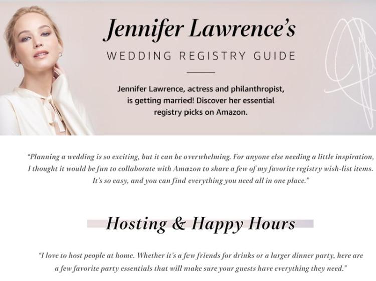Cinema: Jennifer Lawrence si sposa, lista di nozze su Amazon