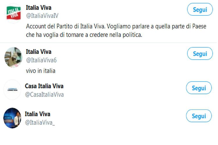 Alcuni account Twitter 'Italia Viva' 