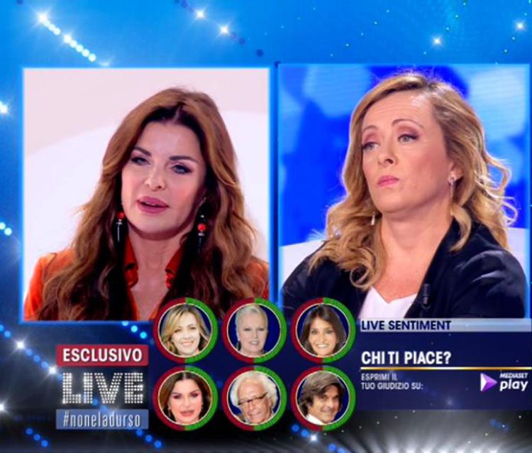 Giorgia Meloni vs Alba Parietti, scintille in tv