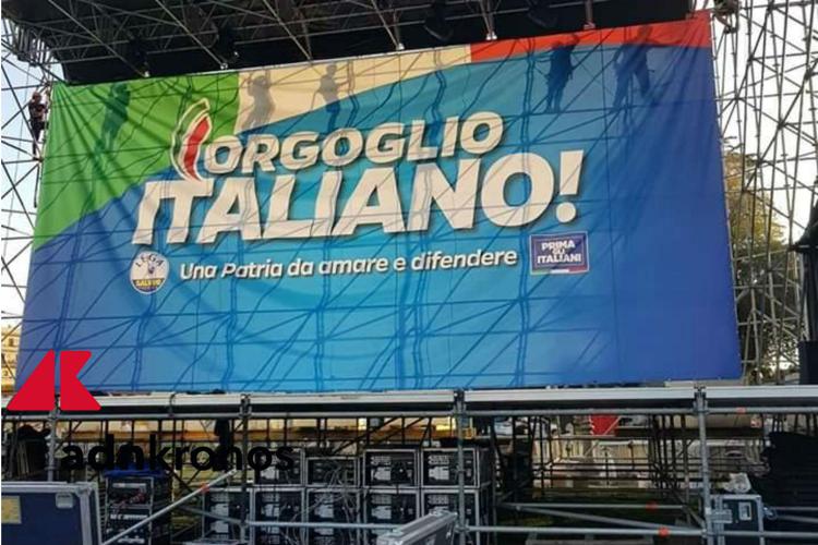 Tricolore, simbolo Lega e 'Prima gli italiani' su palco San Giovanni