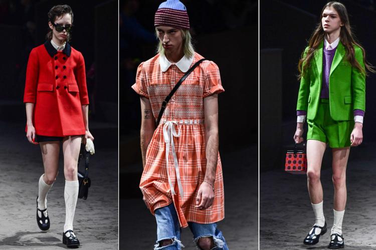Alcuni dei look sulla passerella Gucci per il menswear del prossimo inverno (Afp)