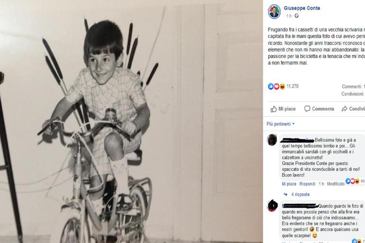 Conte posta foto in bici da piccolo: 