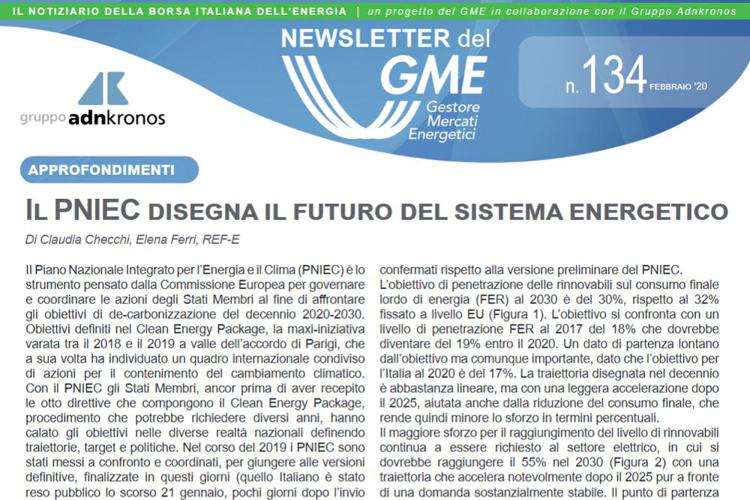 Energia, online nuovo numero newsletter Gme