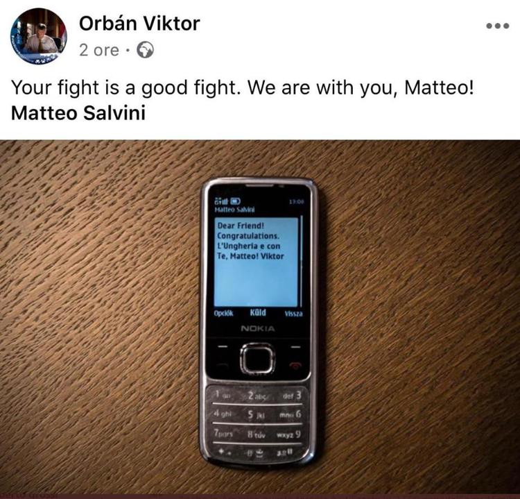 Salvini mosta sms 'vintage' di Orban: 