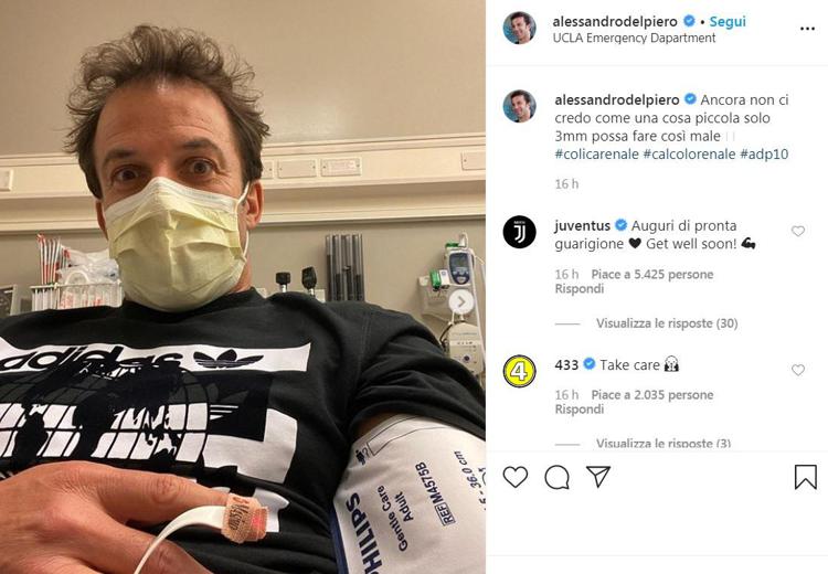 Del Piero ricoverato per colica renale