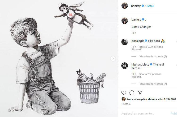 Coronavirus: nella nuova opera di Banksy l'infermiera è un supereroe