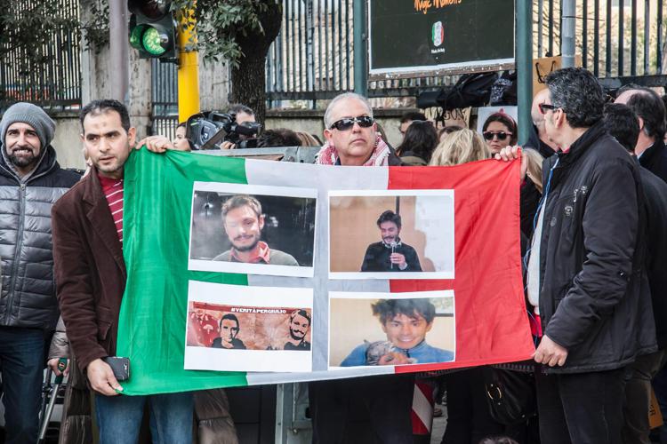 A protest outside  Egypt's embassy in Rome demanding justice for Giulio Regeni. - FOTOGRAMMA