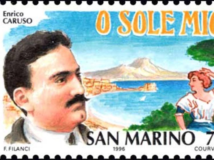 dettaglio del francobollo dedicato al tenore Enrico Caruso