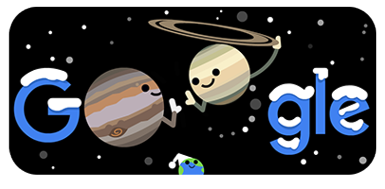 Storica congiunzione Giove e Saturno, il doodle di Google