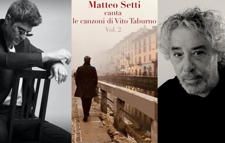 In sequenza da sinistra Matteo Setti, il dettaglio della cover del disco 'Matteo Setti canta le canzoni di Vito Taburno e Pasquale Panella