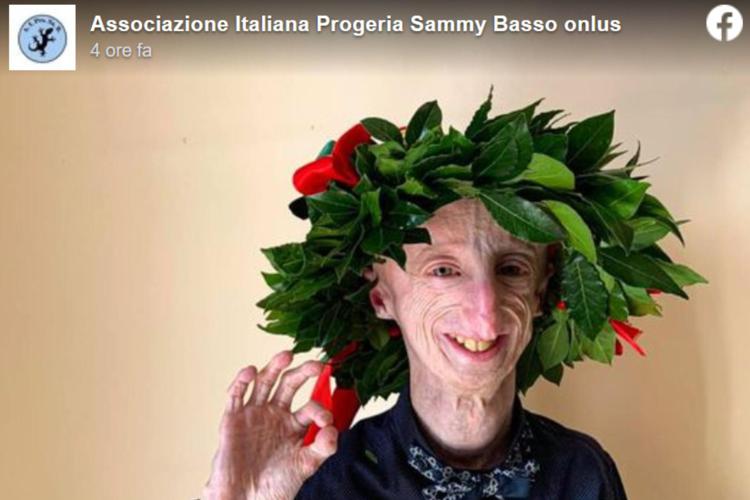 Il post della pagina Facebook dell'Associazione Progeria Sammy Basso onlus