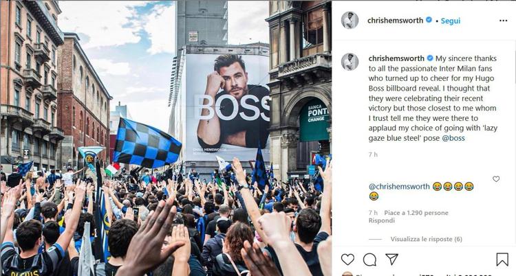 Festa Inter, Chris Hemsworth ironizza: 
